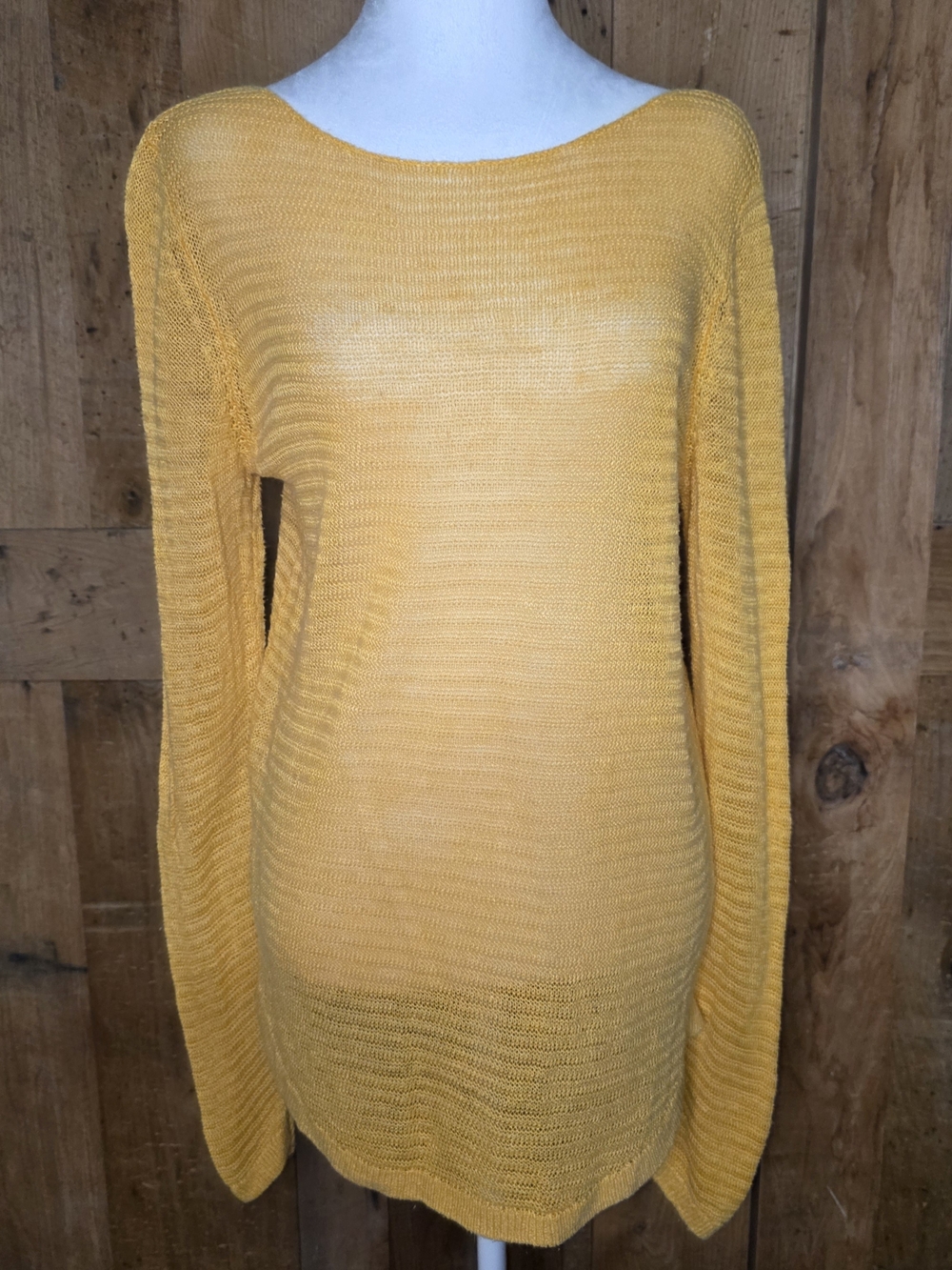 Tahari 100% Linen Mustard Yellow Open Knit Lightweight Sweater Size M